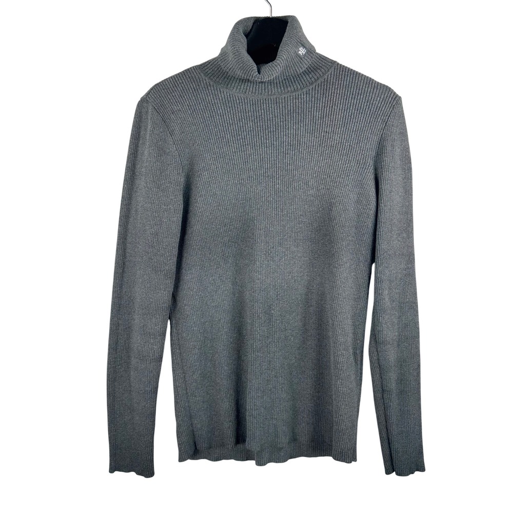 Ralph Lauren Turtleneck XL Grey Ribbed Sweater embroidered old money